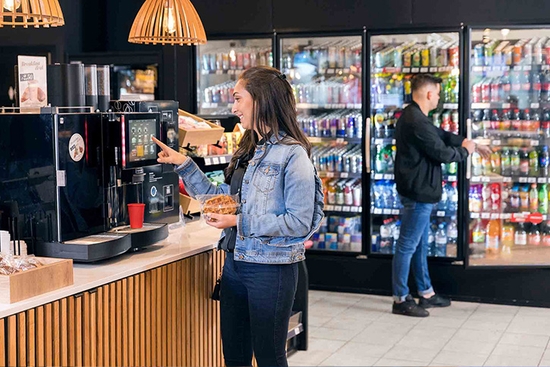 Gas station store with customers