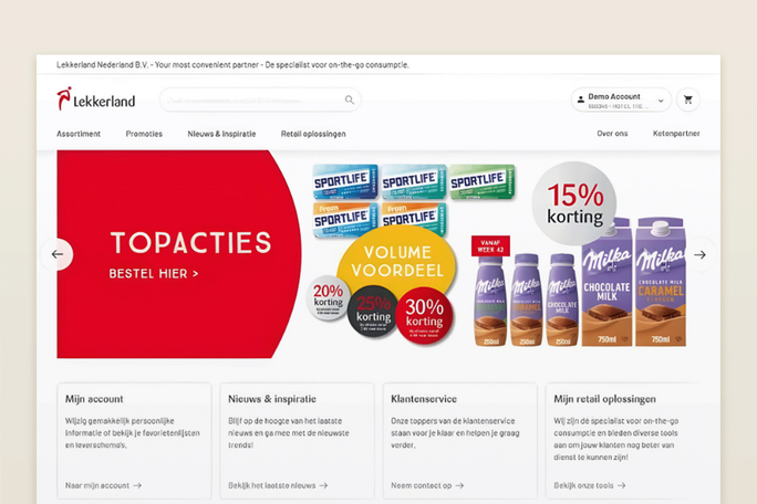 Screenshot of Lekkerland demo online shop with various items